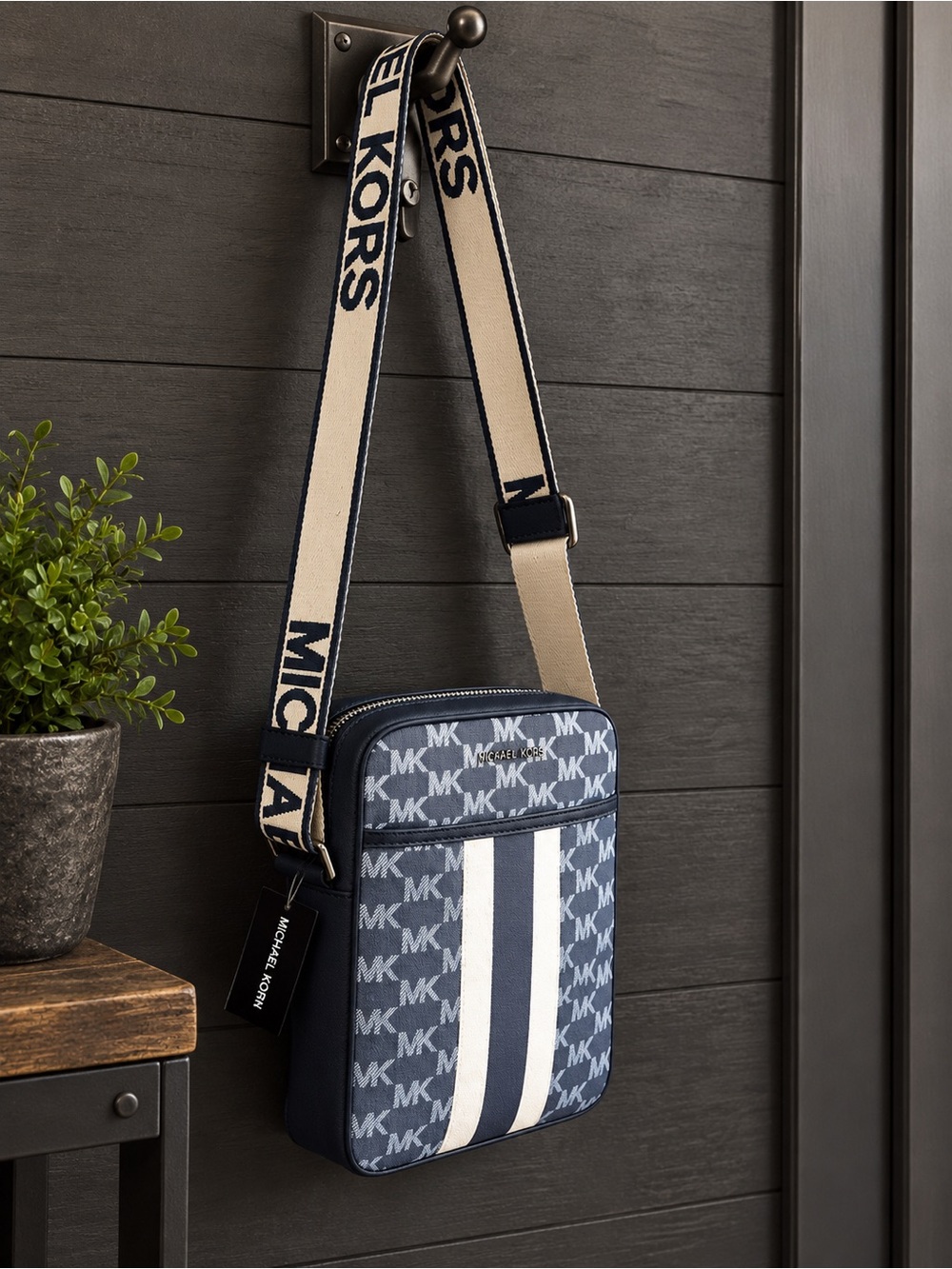 Michael Kors Cooper Flight Bag Navy Multi Logo Crossbody NWT 37S3LCOC60